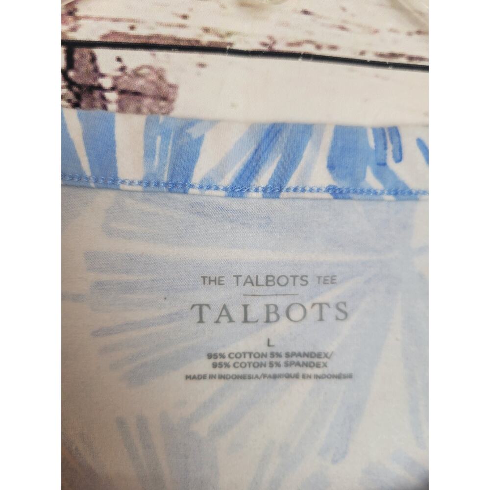 Talbots Art to Wear Top Blue White Palm Leaves Short Sleeve Women's Size Large - Picture 2 of 10